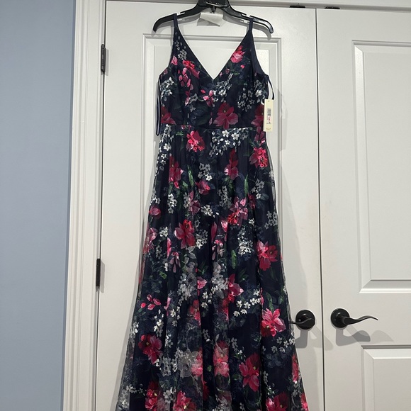 ELIZA J Womens Navy Mesh Lined Spaghetti Strap Full-Length Formal Gown Dress 10 - Picture 2 of 3